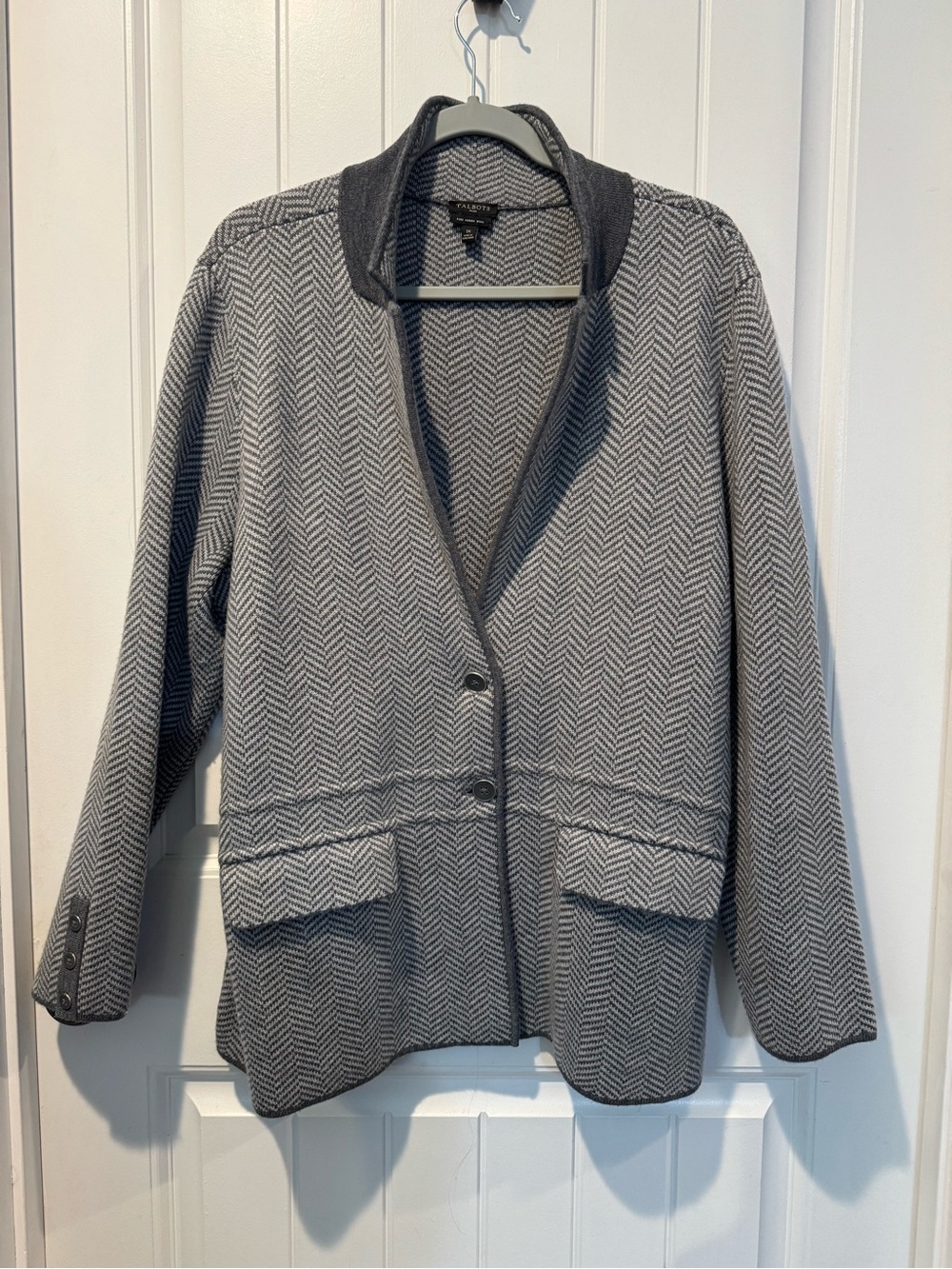 Talbots Gray Herringbone 100% Pure Merino Wool Blazer 1X